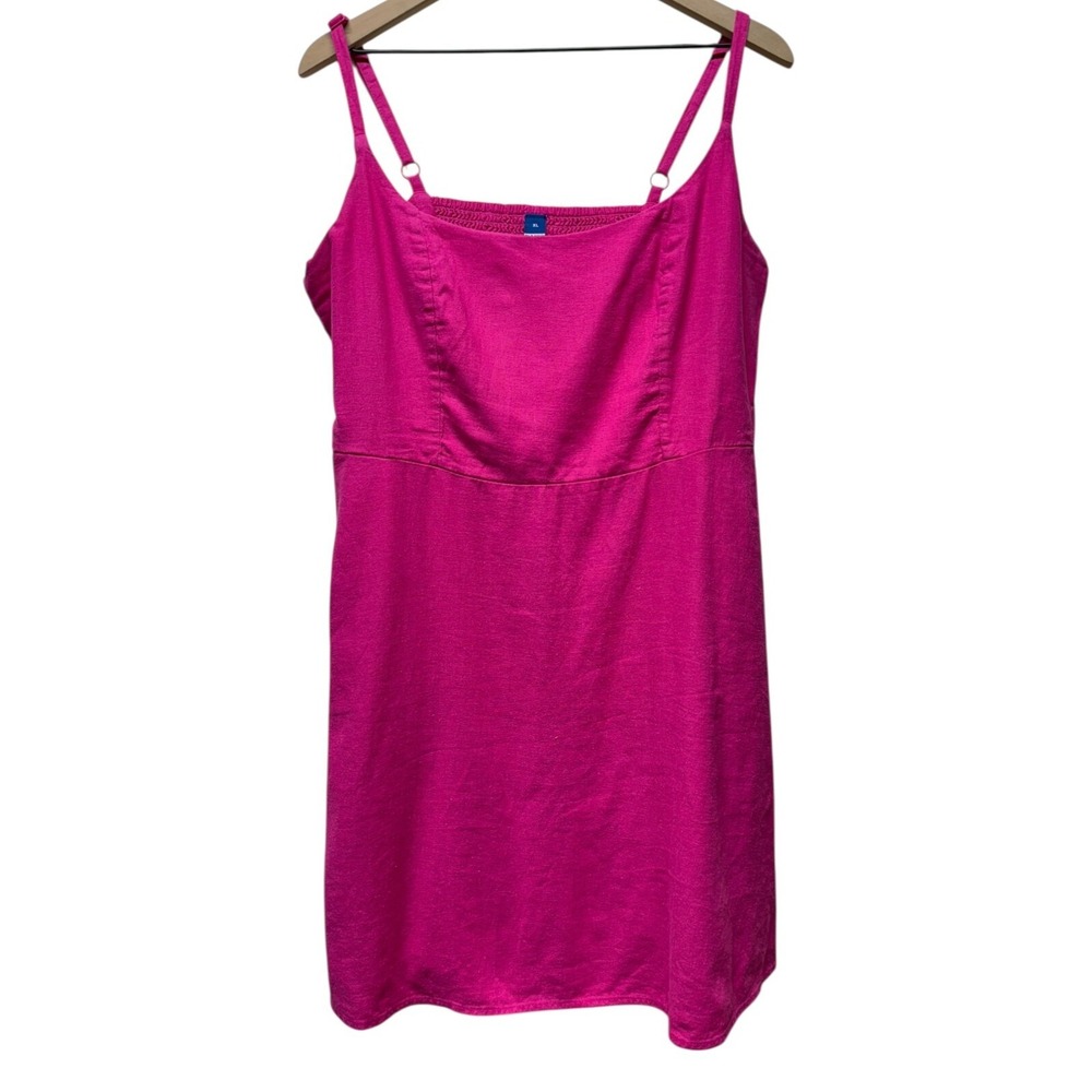 Old Navy Dress Womens XL Pink Linen Blend Smocked Mini Sleeveless Babydoll